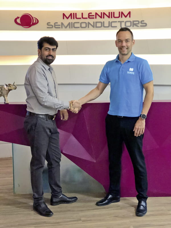 Millennium Semiconductors' Haresh Abichandani (left) and Nordic's Bjørn Åge “Bob” Brandal 