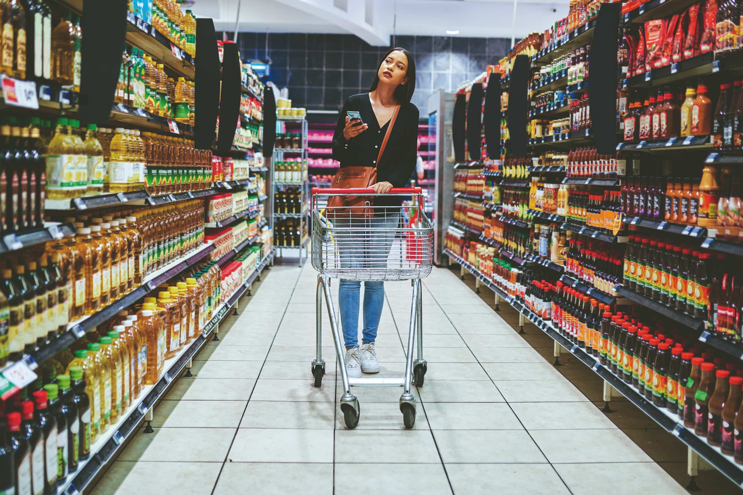 Woman pushing cart