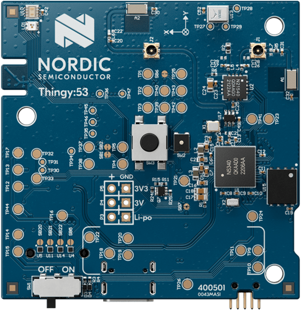 The PCB of the Thingy:53s frontside